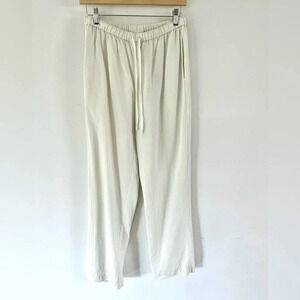 Soft Surroundings 100% Silk Ivory High-Rise Wide-Leg Pull-On Pants Size Small